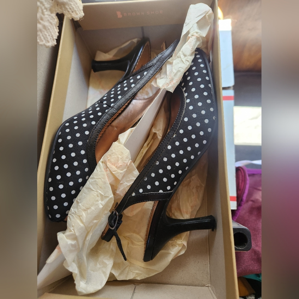 Black Polka Dot Women's Heels